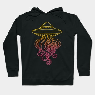 UFO Ocotopus Hybrid Yellow Pink Line Art Drawing Illustration Hoodie